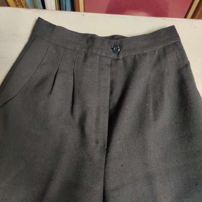 Antonio Melani Nubby Linen Pleated Pants 4 High Waist Wide Leg Charcoal Black