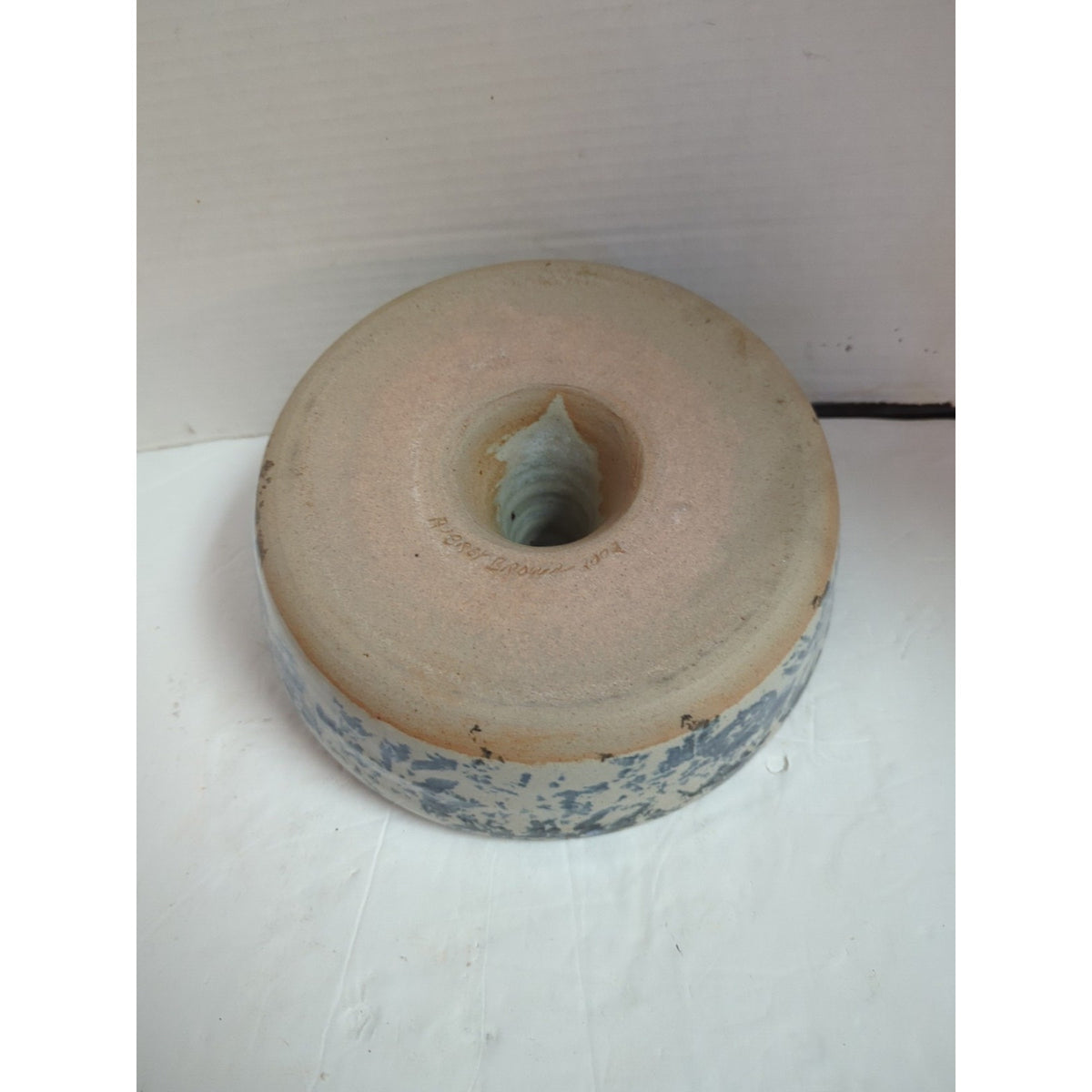 Vintage Hand Thrown Pottery Splatterware Bundt Pan Signed Aubrey Brown 2002 Blue