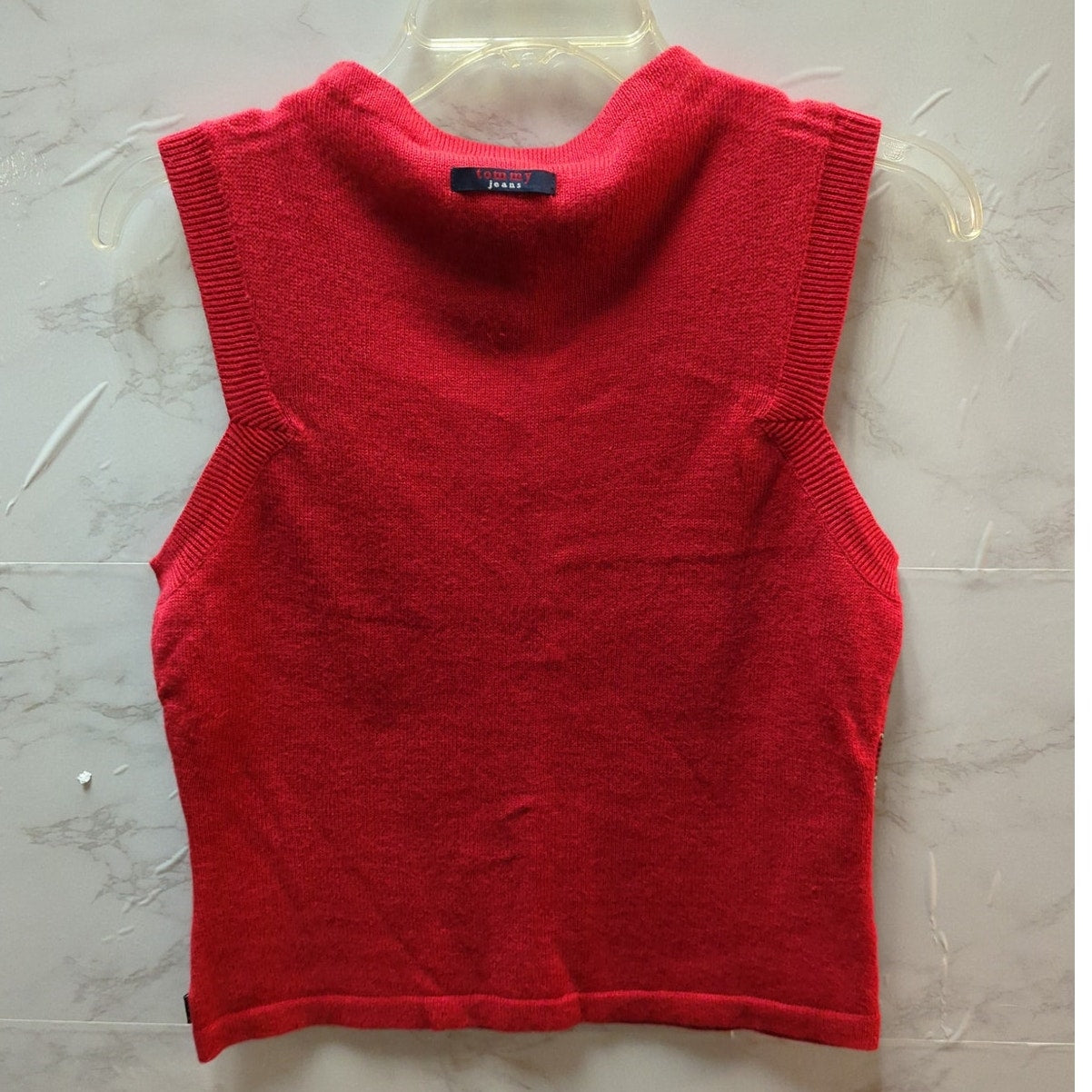 Tommy Jeans Vintage Red Black White Plaid Knit Sweater Vest Medium Sleeveless