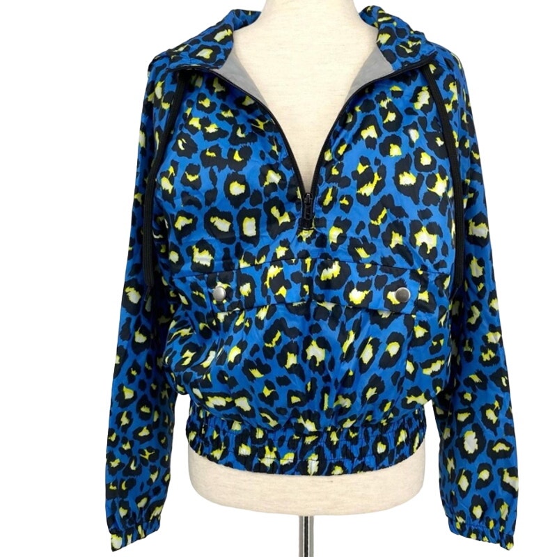 Say What?  Blue Yellow Leopard Jacket windbreaker Small Travel Packable NEW