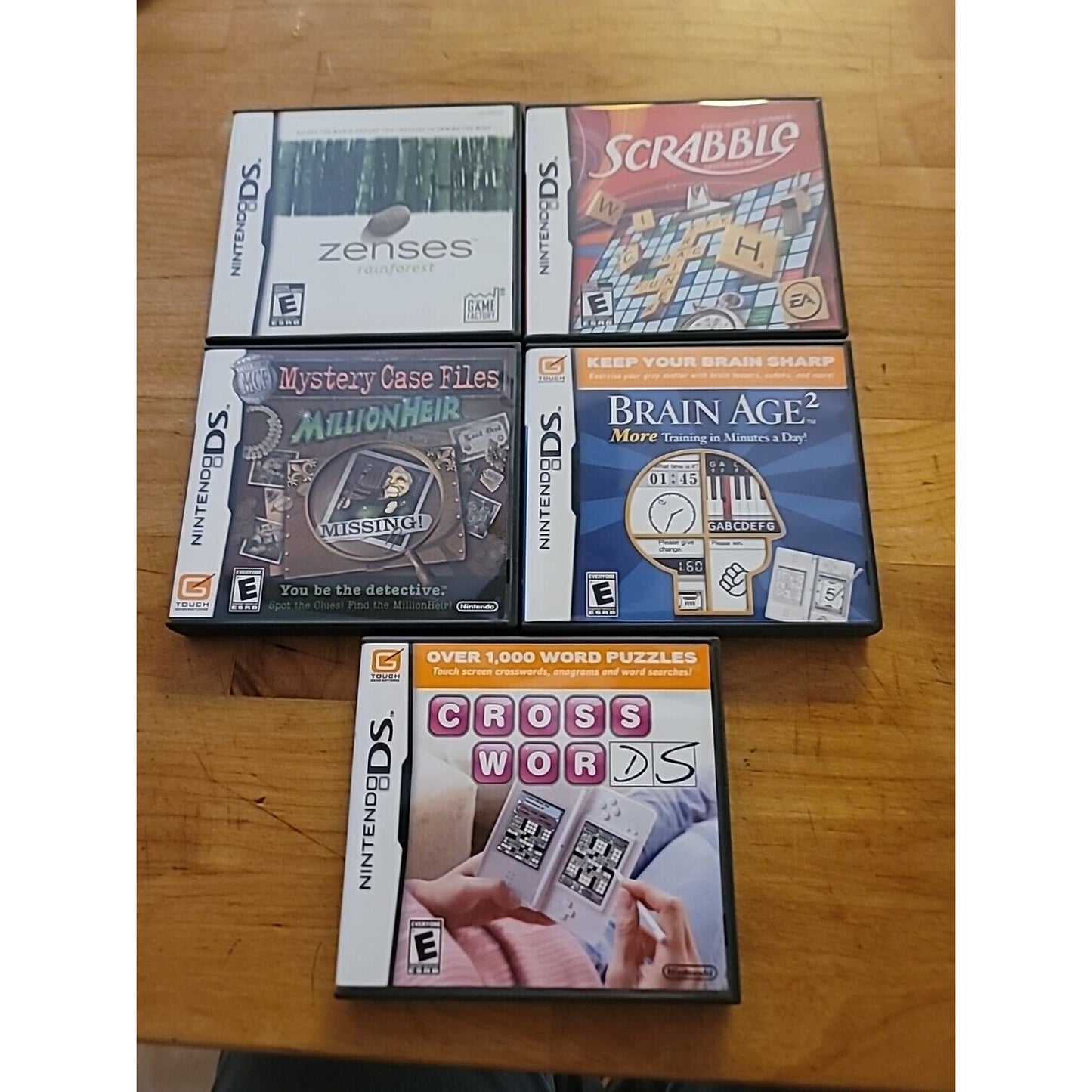 3ds Game Lot ZENSES, SCRABBLE, BRAIN AGE 2, CROSSWORDS, MYSTERY CASE MILLIONHEIR
