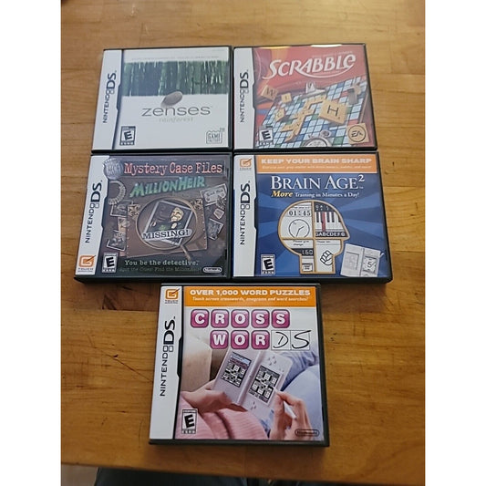 3ds Game Lot ZENSES, SCRABBLE, BRAIN AGE 2, CROSSWORDS, MYSTERY CASE MILLIONHEIR