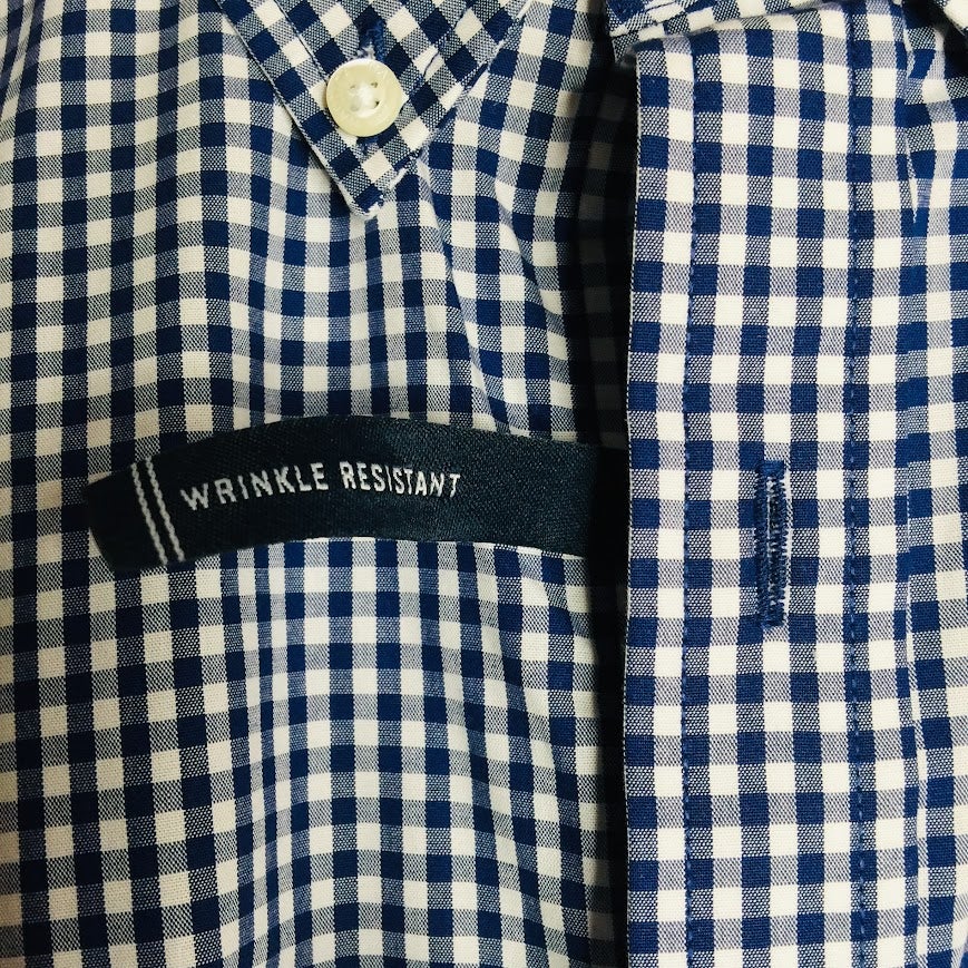 Nautica XXL Mens Slim Fit Long Sleeve Blue White Gingham Shirt Button Down