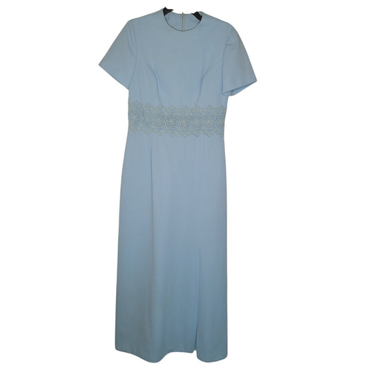 Vintage 70s baby blue Maxi Dress Lace Detail short sleeve Size 14 Large