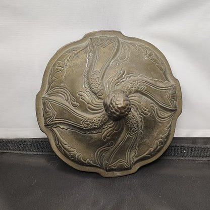 Antique 1800s Pewter Relief Decorated Arabesque Ecuelle Porringer Covered Dish