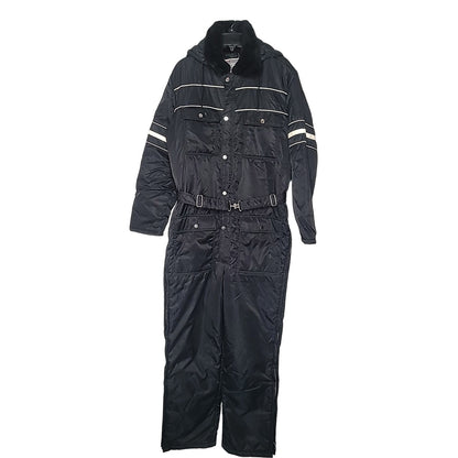 Sears Work Leisure Vintage Zip Up Black White Strips Coveralls Large HOODED