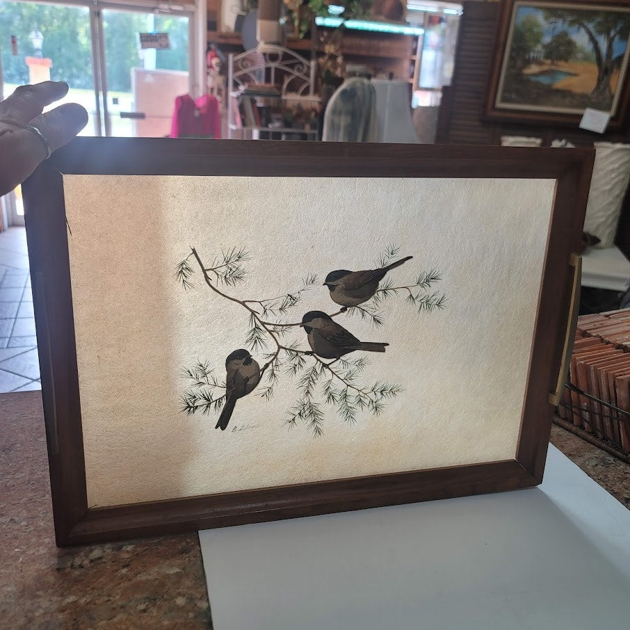 Grace B. Gilmore Fiberglass Serving Tray Bacova Guild Happy Chickadees serveware