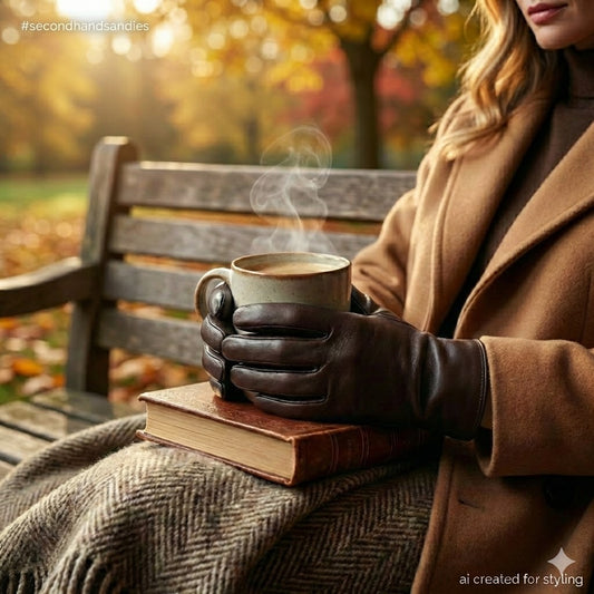 Vintage Preston of York Chocolate Brown Leather Gloves Knit Lined Size Medium