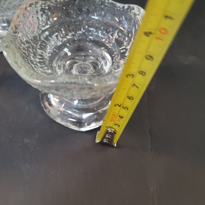 Pair of frosted ice Vintage Anchor Hocking Crinkle Clear Glass Candle Holder