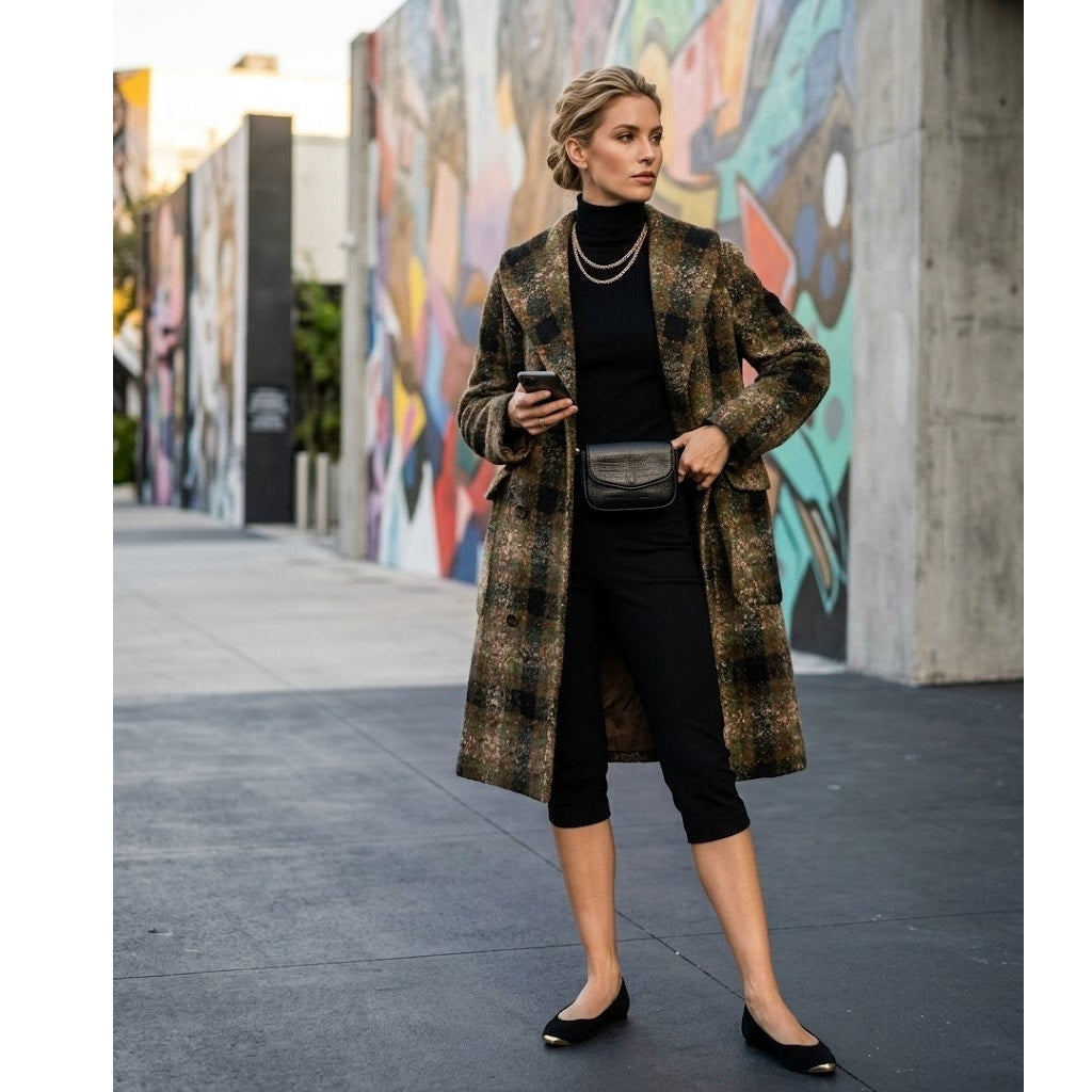 Vintage 1960s Wool Longline Coat nubby tweed texture X-Large Statement