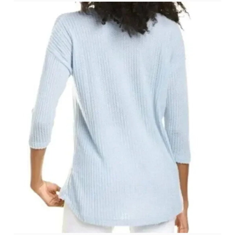 Bobeau Women's Waffle Knit Thermal Pocket Tunic In Dusty Blue SMALL MSRP $49