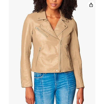 NEW BLANKNYC Denim Life Changer Moto Jacket - Fawn w/ Brushed Silver - XXL new