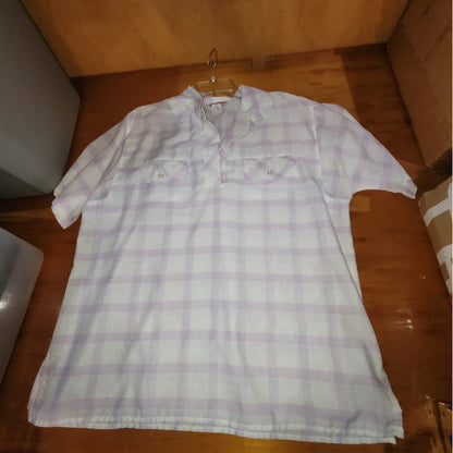 Vintage Purple Plaid Pockets Split Hem Shirt 70s Bye-Bye! Large Lightweight