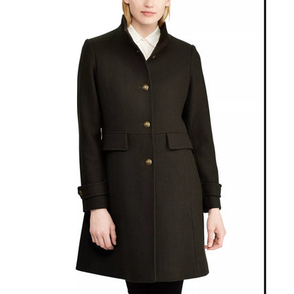 Lauren Ralph Lauren Stand Collar Wool Blend Military Coat Jacket Moss Green 10