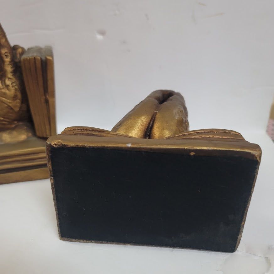 Vintage Marwal Chalkware praying hands bookends gold faux bronze religious