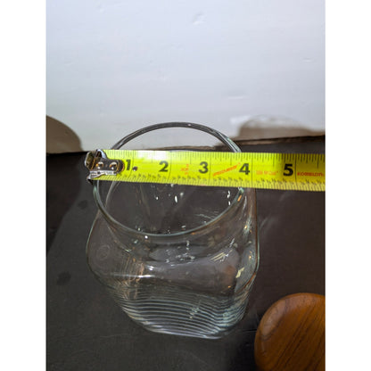 Vintage MCM Clear Glass Canister with Teak Sealed Lid 8" apothecary storage