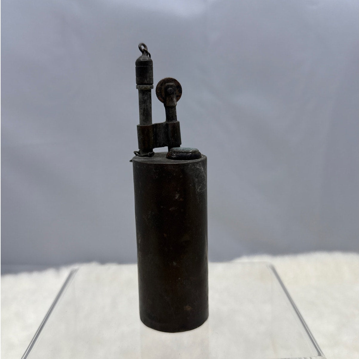 Vintage Solid Brass Cylindrical Trench Style Table Lighter Stamped #4 Industrial