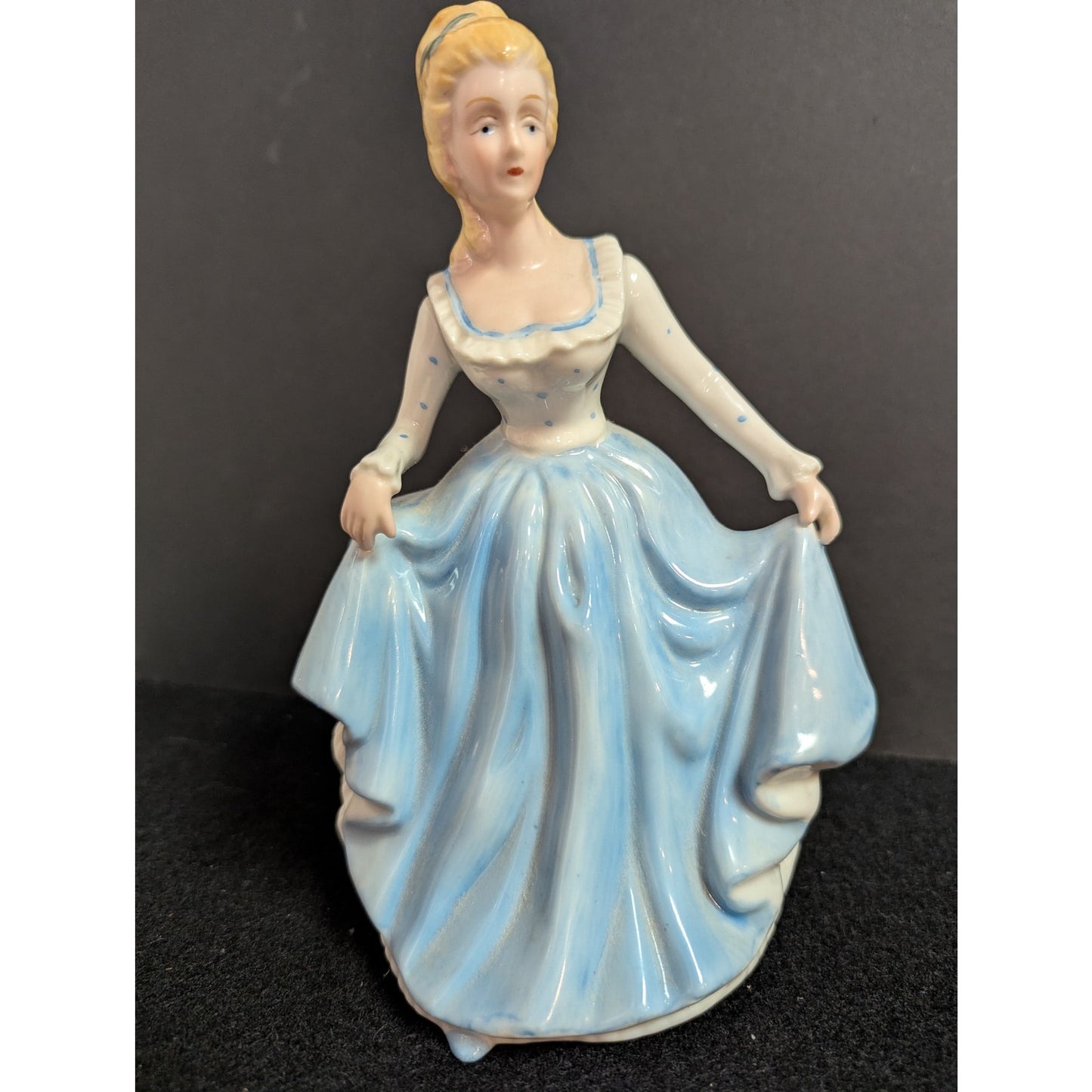 Vintage Blue and White Gown Lady Figurine Kitschy Porcelain Figurine
