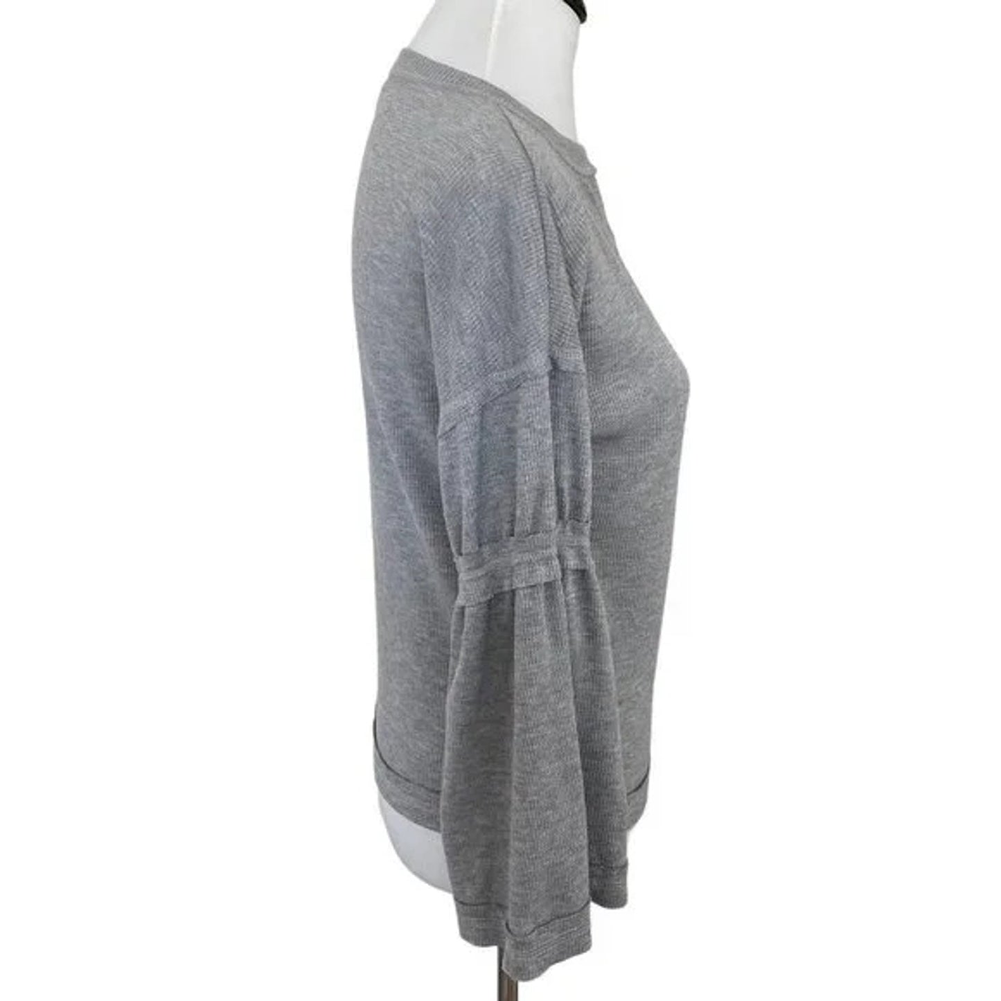 Baea Los Angeles Raw Seams Waffle Thermal Bell Sleeve Top Sz LARGE Grey NWT