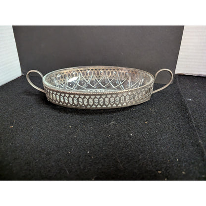 Vintage Cut Glass & Pierced Silverplate Relish Dish Set