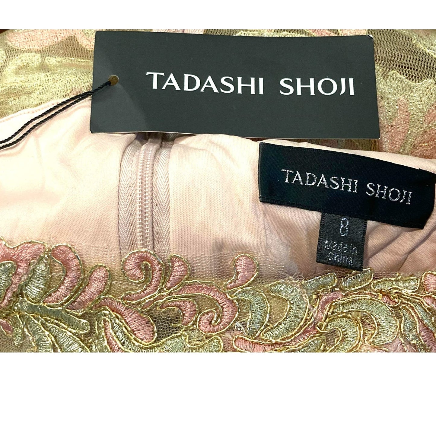 Tadashi Shoji Curie Off Shoulder Sparkly Metallic Dress Sz 8 in Petal Pink NWT