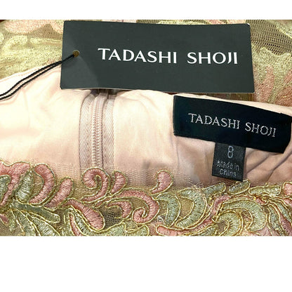 Tadashi Shoji Curie Off Shoulder Sparkly Metallic Dress Sz 8 in Petal Pink NWT