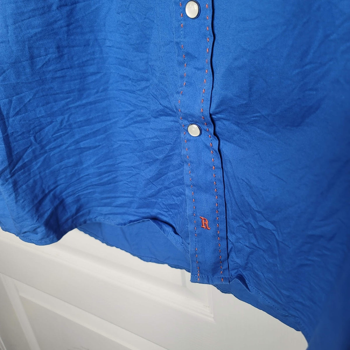 Resistol MEN XL Western Cotton Blue Orange Long Sleeve Cowboy Shirt Pearl snaps