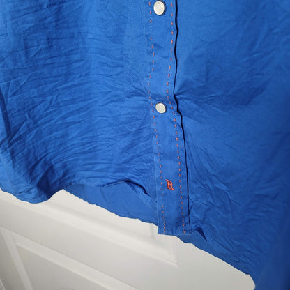 Resistol MEN XL Western Cotton Blue Orange Long Sleeve Cowboy Shirt Pearl snaps