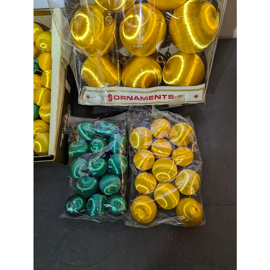 holiday lot of  68 spun nylon ornamets mini green gold 2" and 1"