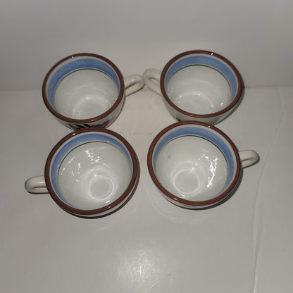 Stangl Pottery Set of 4 Cups Mug coffee tea handle fruit and flowers Brown Blue