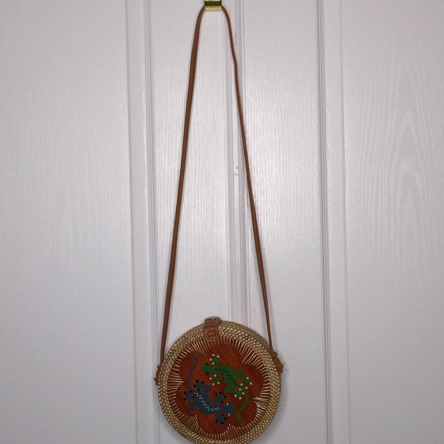 round pine straw purse shoulder bag lined Double GECCO art outside