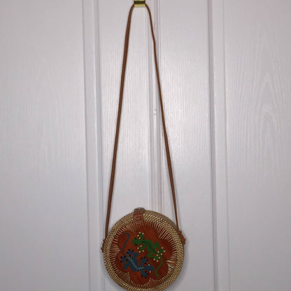 round pine straw purse shoulder bag lined Double GECCO art outside