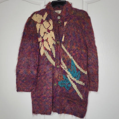 Vintage La Maille Mohair long sleeve sweater Japan XL GREAT buttons pocket Multi