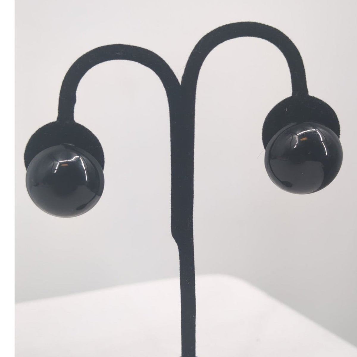 Vintage Black Domed Button Post Earrings Retro Glossy Minimalist