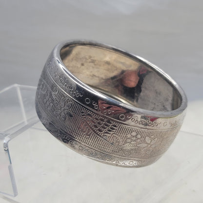 Vintage Etched Silver Tone Bangle Bracelet Floral Pattern Boho Festival