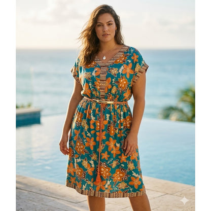 Disney Moana Tropical Floral Print Short Sleeve Dress Plus Size 2X