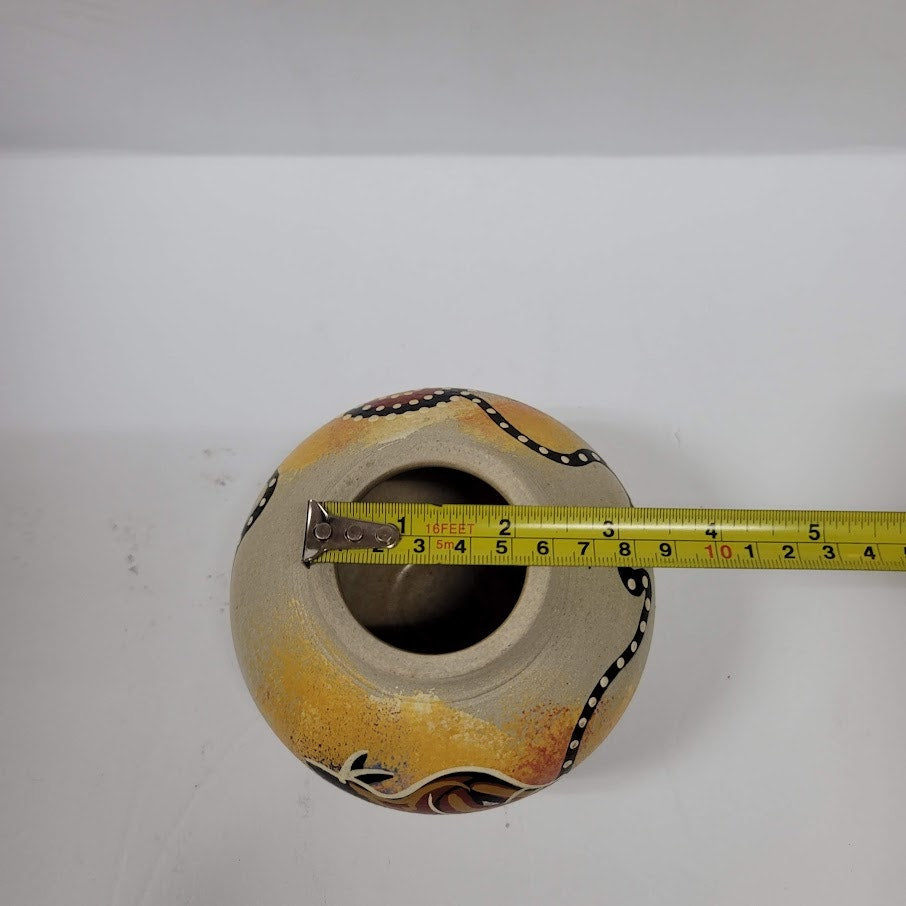 Australia Aboriginal Art Pottery Vase, Kangaroo Signed LB Small mini Vintage