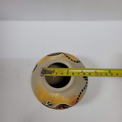 Australia Aboriginal Art Pottery Vase, Kangaroo Signed LB Small mini Vintage