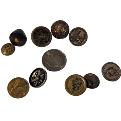LOT A of 10 Antique Vintage Victorian Brass Mixed Materials Buttons ESTATE FIND