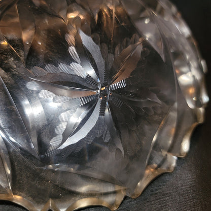 VINTAGE Large Clear Cut Glass Crystal Oval Serving Platter Starburst Pattern