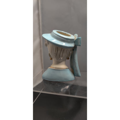 Vintage Irice Japan Lady Headvase Blue Hat Mid Century Kitsch Retro Collectible!