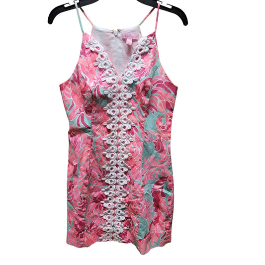 LILLY PULITZER Size 00 Pink Love Birds Pearl Shift Dress XXS Summer Casual NICE