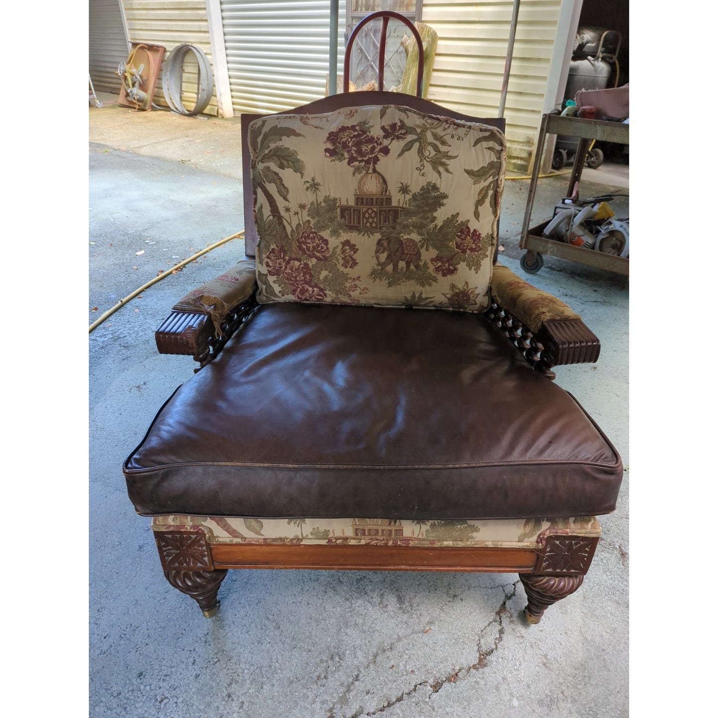Secondhand Sandies: Pair Vintage Spanish Revival Leather & Tapestry Elephant Bobbin Chair