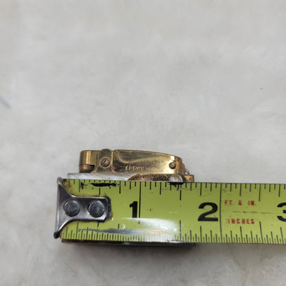 Vintage Crown Brass Mother of Pearl Pocket Lighter Antique Japan Floral Compact