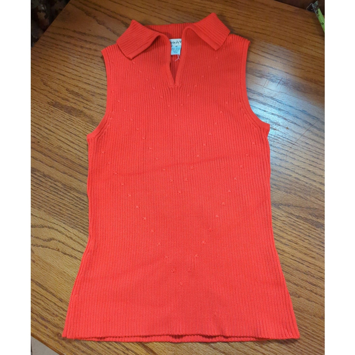 Preston & York Red Ribbed Collared Sleeveless Knit Top Size Medium