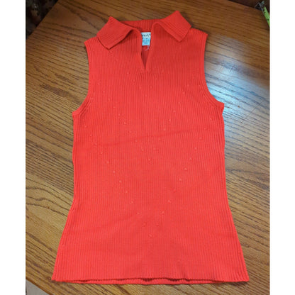 Preston & York Red Ribbed Collared Sleeveless Knit Top Size Medium