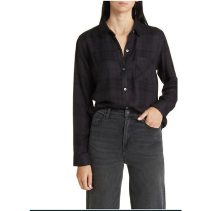 Rails Hunter Plaid Button-Up Shirt Onyx Jet Size Medium Casual Long Sleeve NEW