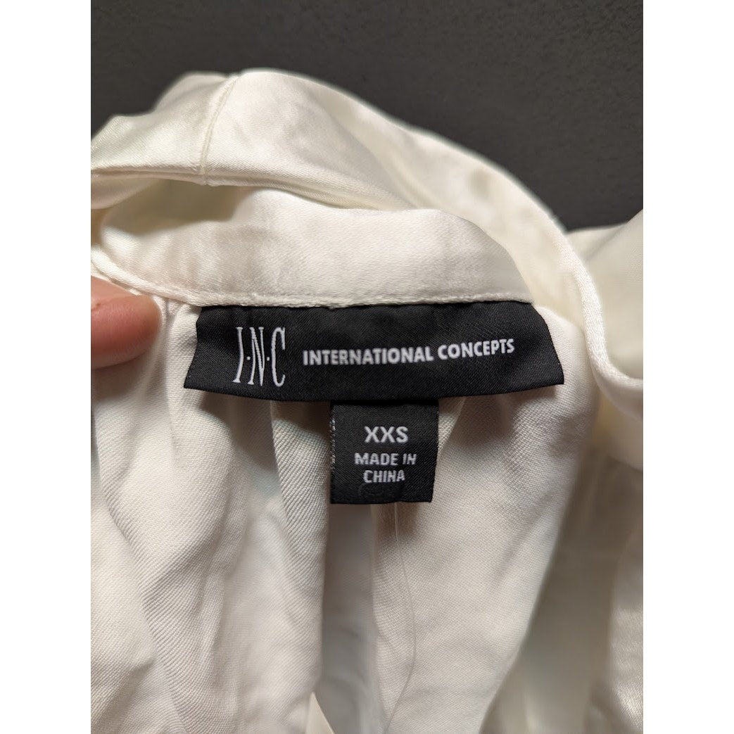 INC | White Satin High Neck Bow Top Size XXS sleeveless round hem side tie NEW