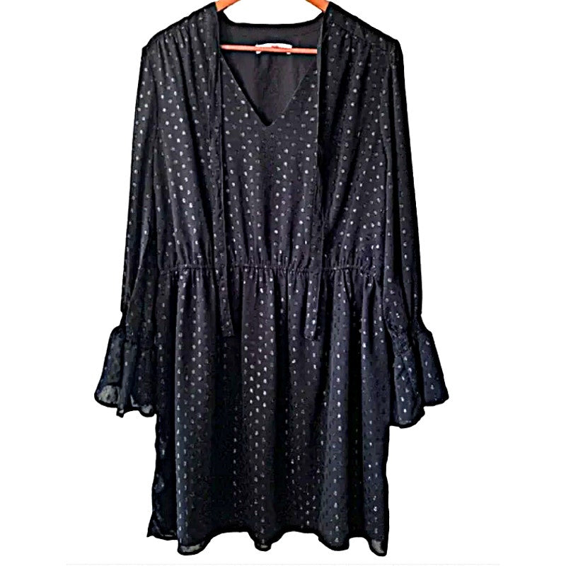 NWT Fourteenth Place Sparkly Swiss Dot Long Sleeve Dress Size Medium in Black
