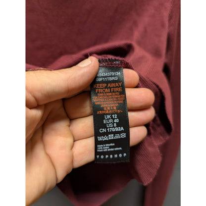 NWT Topshop Burgundy Rust raw hem long sleeve ribbed top layering Size MEDIUM